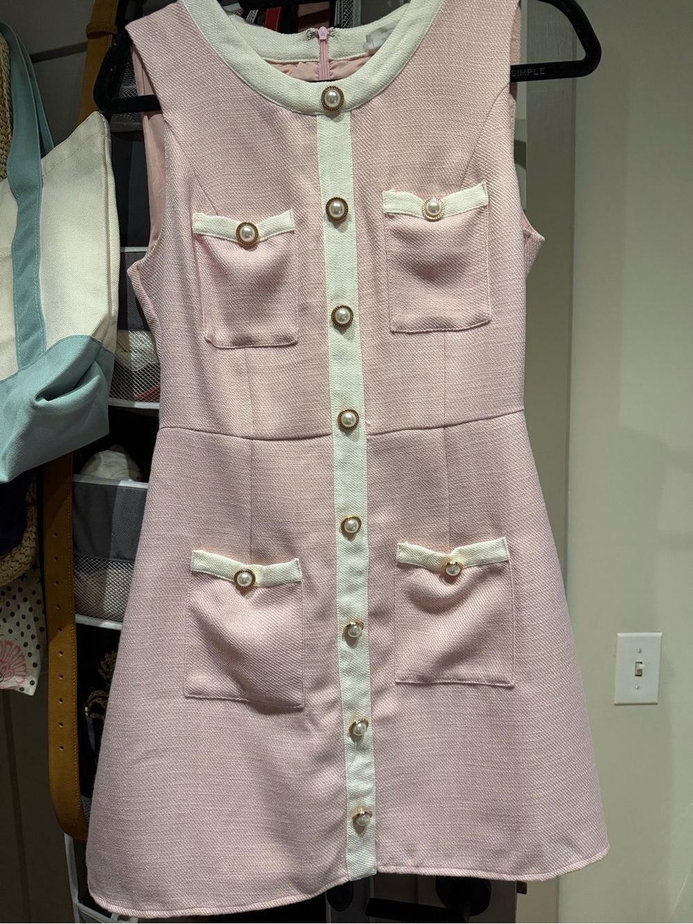 Showpo Pink Tweed Sleeveless Button-Front Mini Dress - Picture 2 of 7